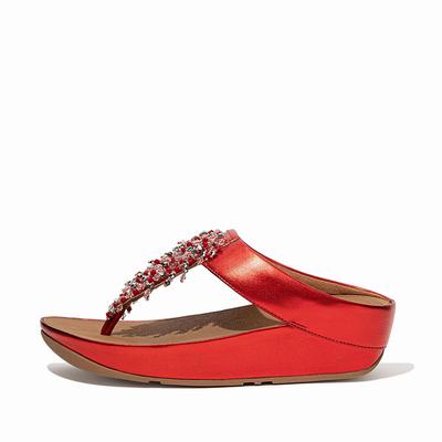 Fitflop Rumba Beaded Toe-Post - Sandalen Damen - Rot Rot (GRU359260)